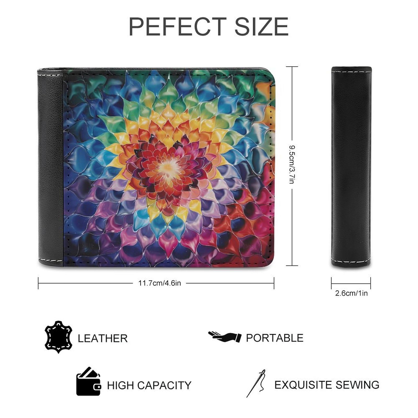 Psychedelic Rainbow Heart Funny Men's Slim Bifold Wallet with Multiple Card Slots Front Pocket Purse