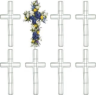 8 Pcs Cross Wire Wreath Frame, 16x7 Inch Garden Cross Wreath Forms for DIY Floral Garden Wedding Church Indoor Outdoor Holiday Hanging Decorations, Green Metal