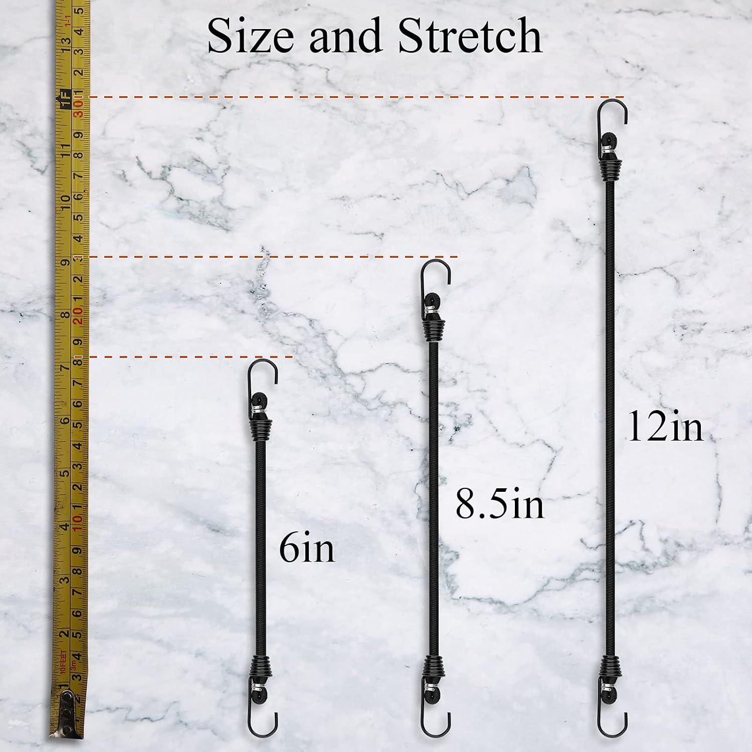 ZHOUBIN Mini Bungee Cords with Hooks - 6 Inch Black Bungee Cords, 10 Pcs