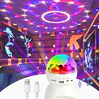 DJ Disco Ball Party Light, RGB Lights Projector with Bluetooth & Button Control, USB Plug Portable Stage Strobe Lights, Cool LED Lights for Home Living Room Bedroom Dorm KTV Club Pub Decor White