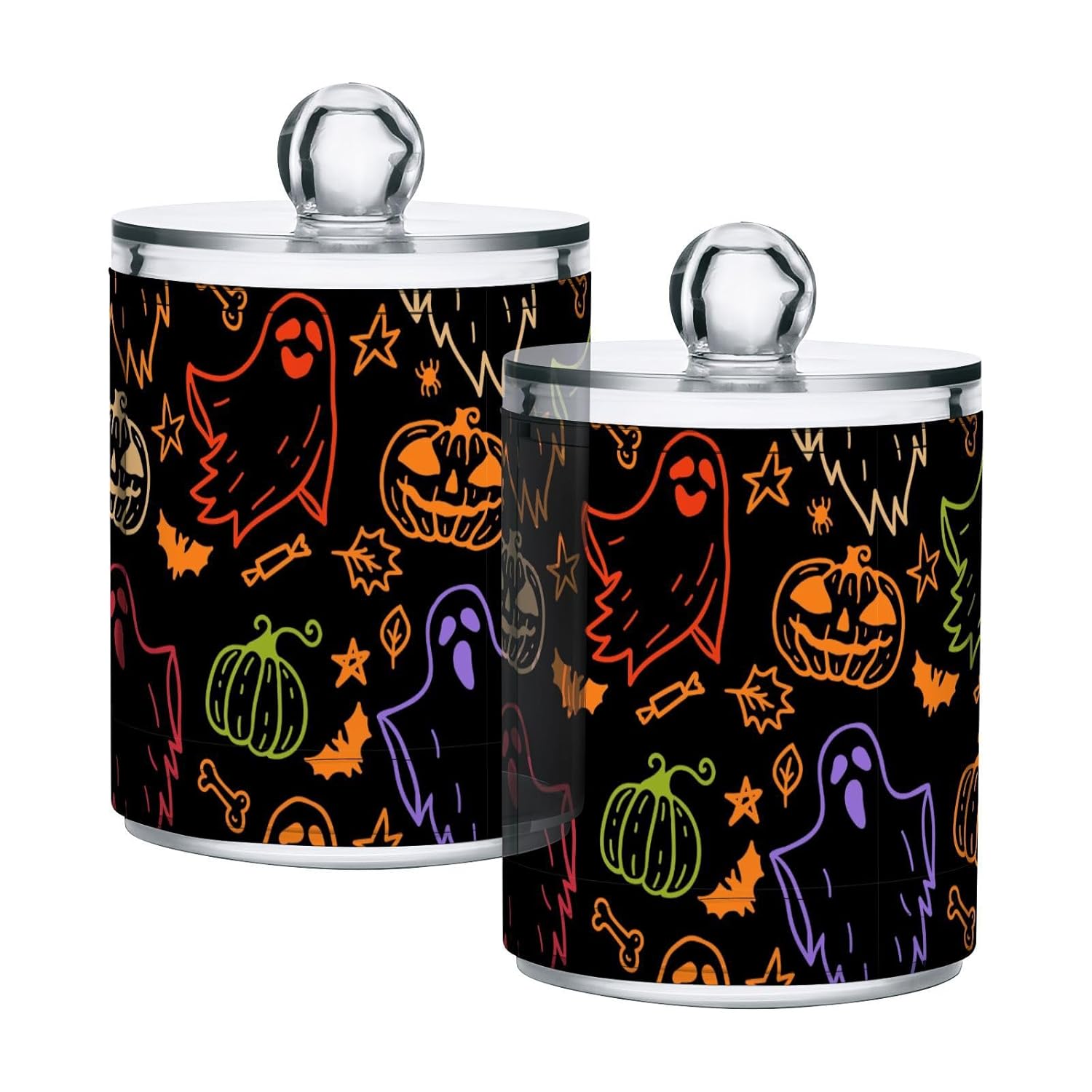 Halloweens-pattern Restroom Bathroom Organizers with Lid Qtip Holder Dispenser Apothecary Jars Cotton Balls Pads Swabs Holder Jar 4
