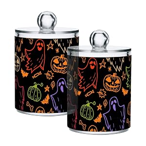 Halloweens-pattern Restroom Bathroom Organizers with Lid Qtip Holder Dispenser Apothecary Jars Cotton Balls Pads Swabs Holder Jar 4