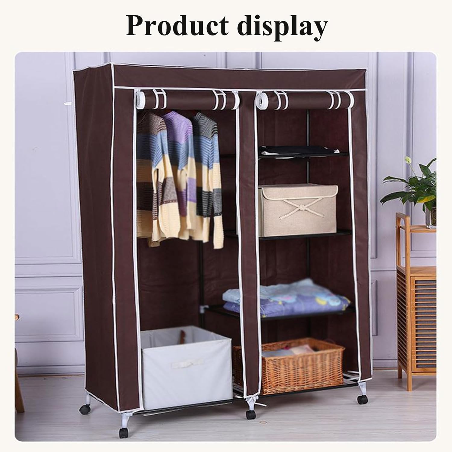 Wardrobe Portable Closet Wardrobe for Hanging Clothes Freestanding Fabric Clothing Rack On Wheels Temporary Closet for Living Room Closet