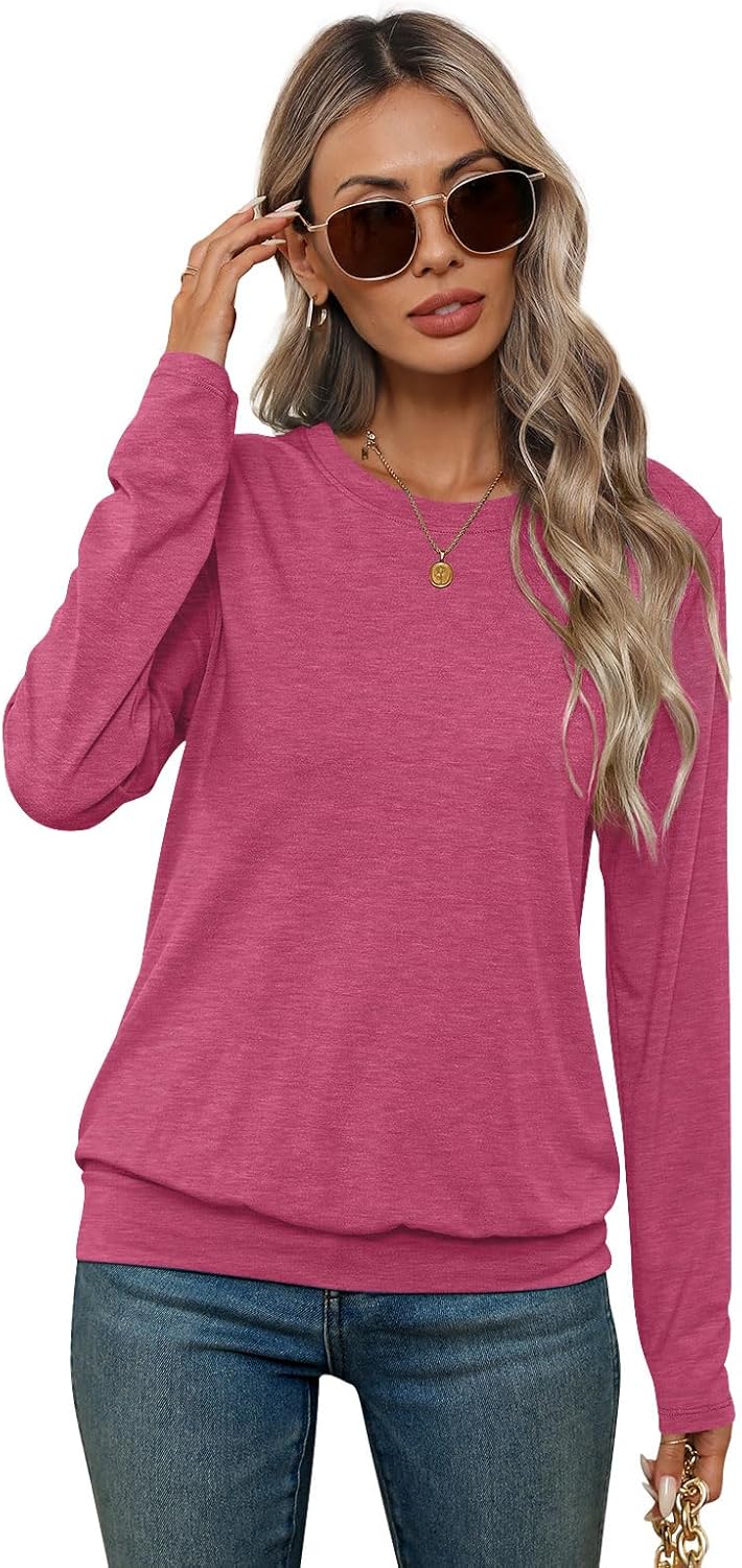 Womens Long Sleeve Shirts Casual Banded Hem Tops Basic Tees Spring Outfits Clothes 2026 - Image 2