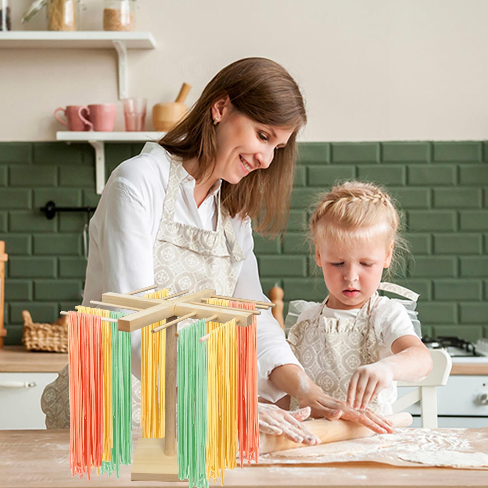 Secador de Pasta en Madera Soporte para Secado de Pasta Estante de Fideos Noodle Rack Estante de Secado de Pasta para Fideos Hechos a Mano Espaguetis Ramen