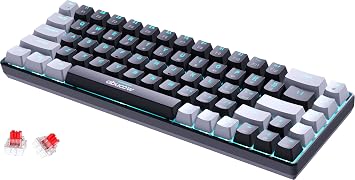 abucow 60% Mechanical Keyboard with Blue Backlight 68-Key Gaming Keyboard Black-Gray Keycaps - Red Switches for a Premium Typing and Gaming Experience PC Mac