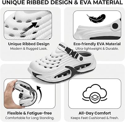 Garden Clogs Unisex Waterproof EVA Slip-On Shoes with Arch Support