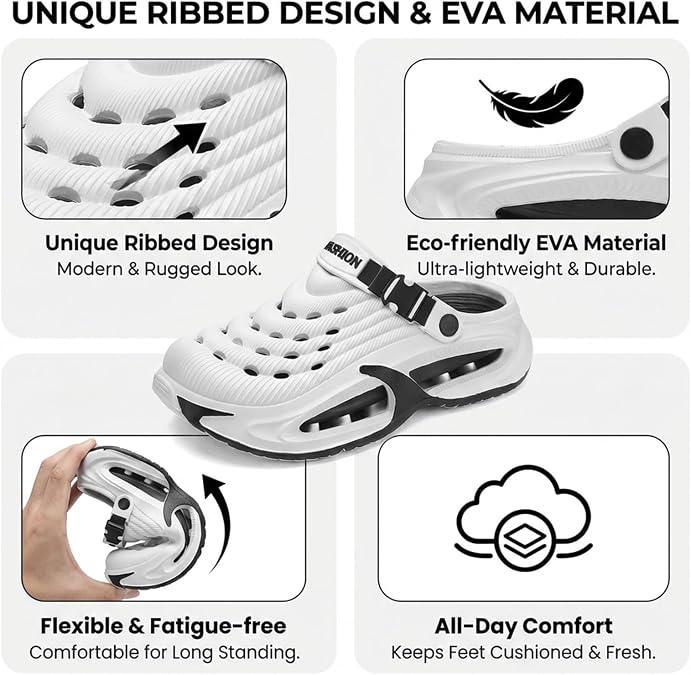 Garden Clogs Unisex Waterproof EVA Slip-On Shoes with Arch Support
