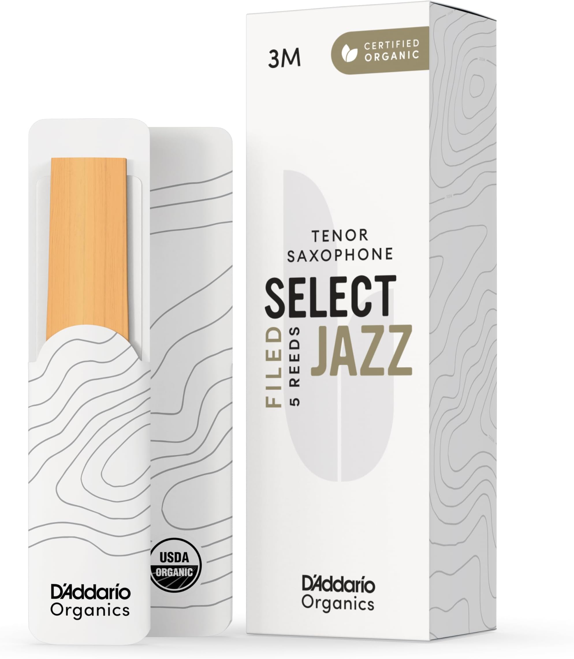 D'Addario Organic Select Jazz Filed Tenor Sax Reeds 3 Medium, 5-Pack