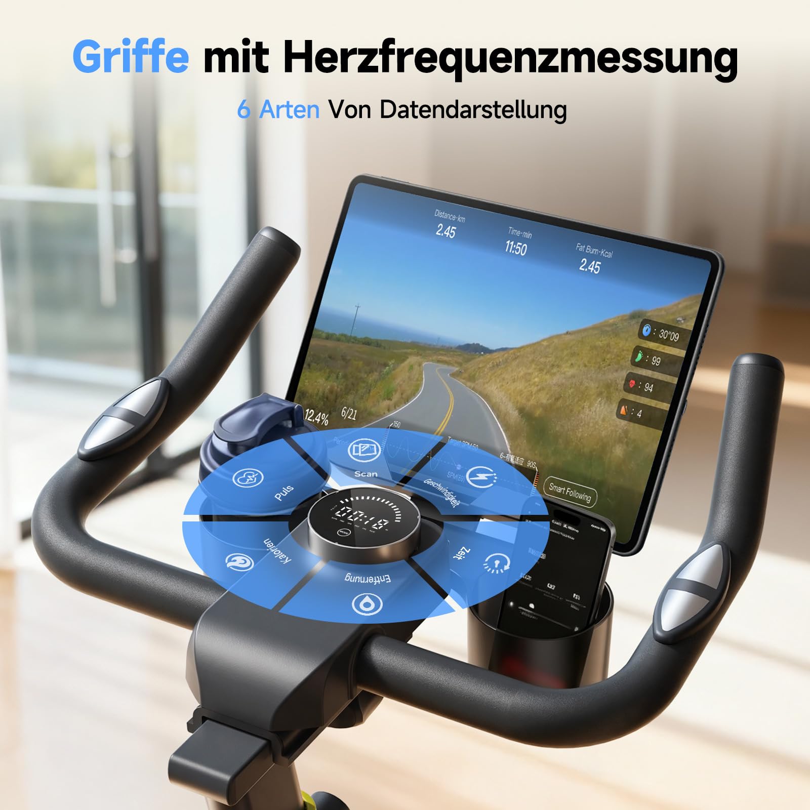 YPOO Cyclette da Casa, Resistenza Magnetica Regolabile, Sella Comoda, Supporto Tablet e Corsi Fitness, Bici Indoor per Allenamento Cardio a Casa, Cyclette Pieghevole, Grande Capacità di Carico