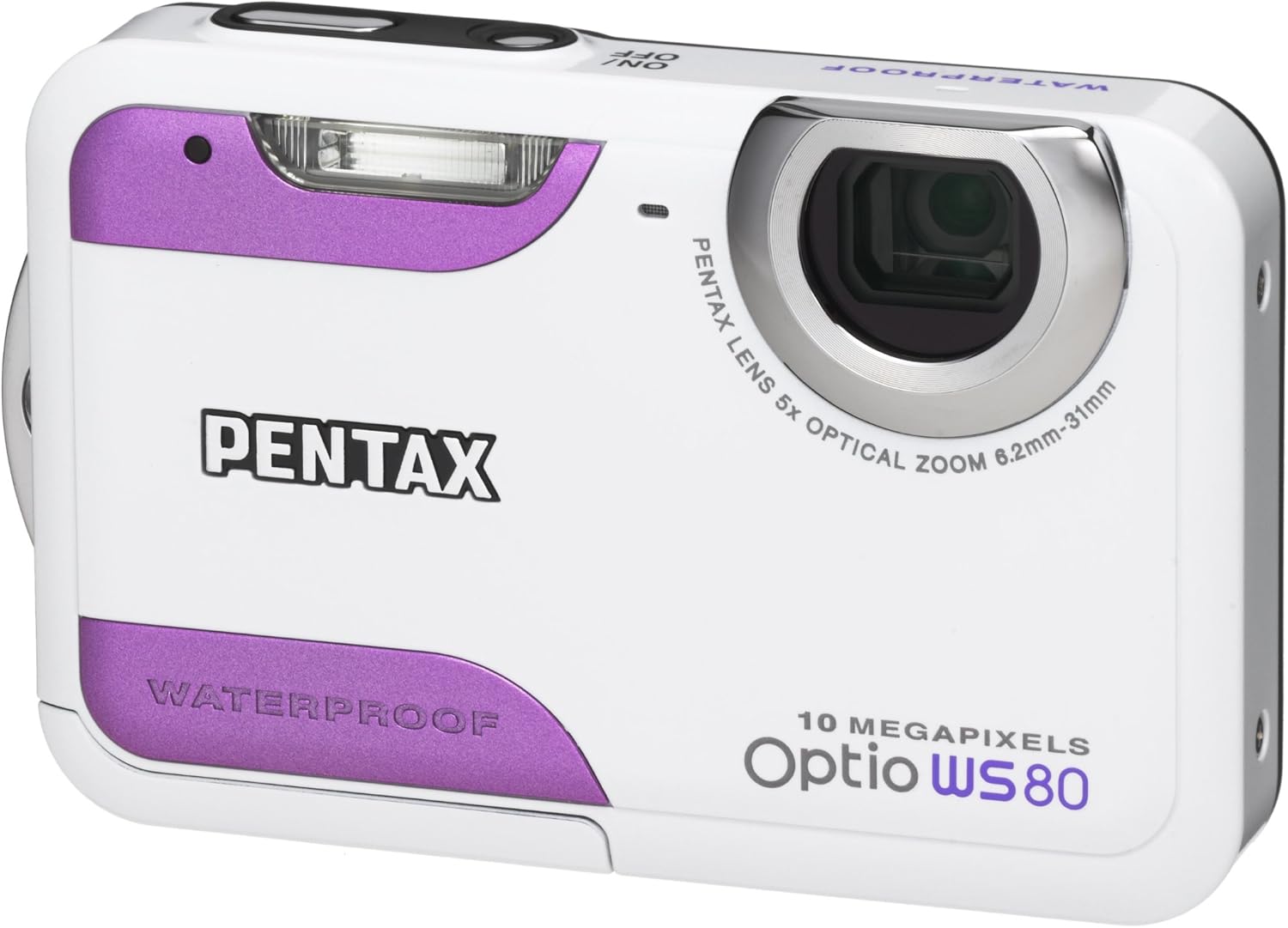 Pentax Optio WS80 10MP Waterproof Digital Camera with 5x Internal Optical Zoom and 2.7-inch LCD (White and Purple)