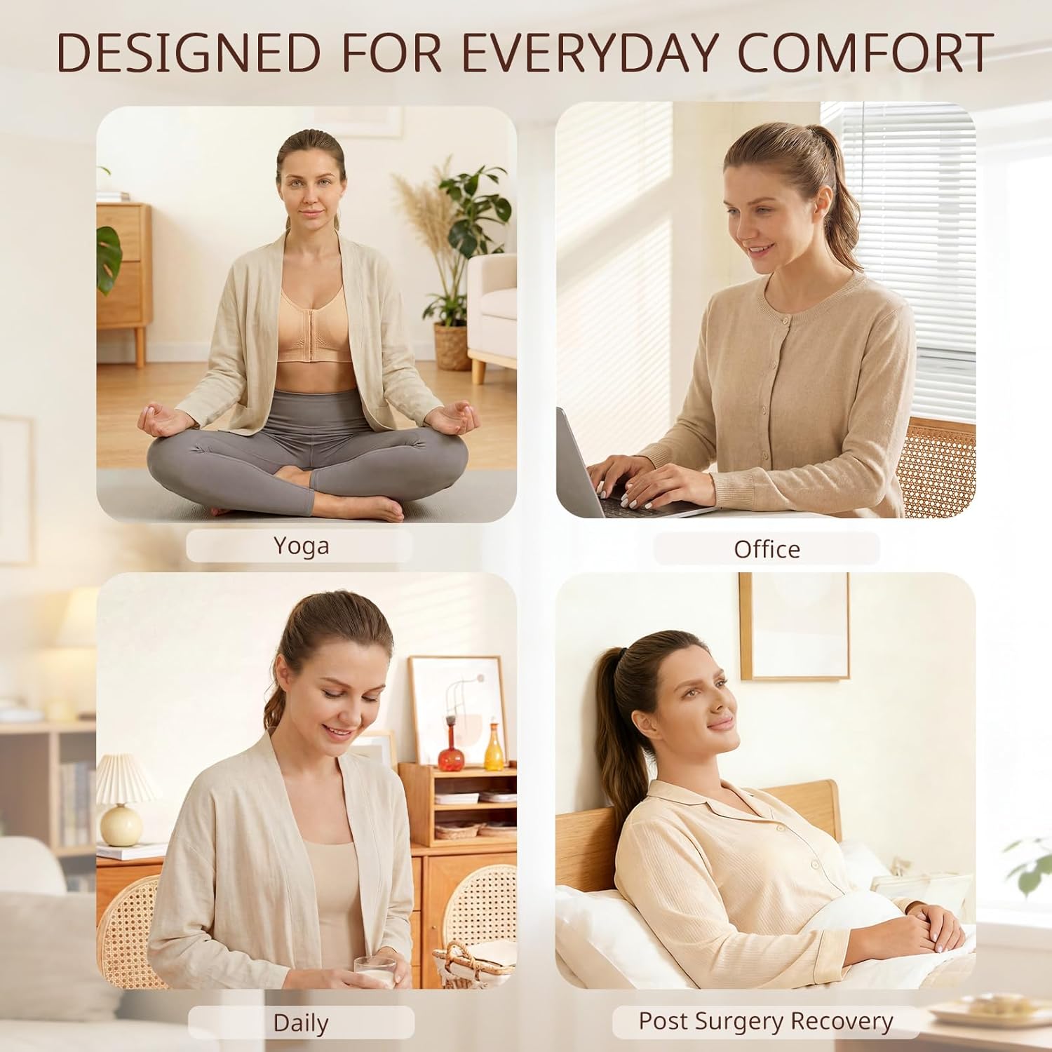 5-Pack Front Closure Bras Mastectomy Breathable Post Surgery Bralettes Set Wireless No Underwire