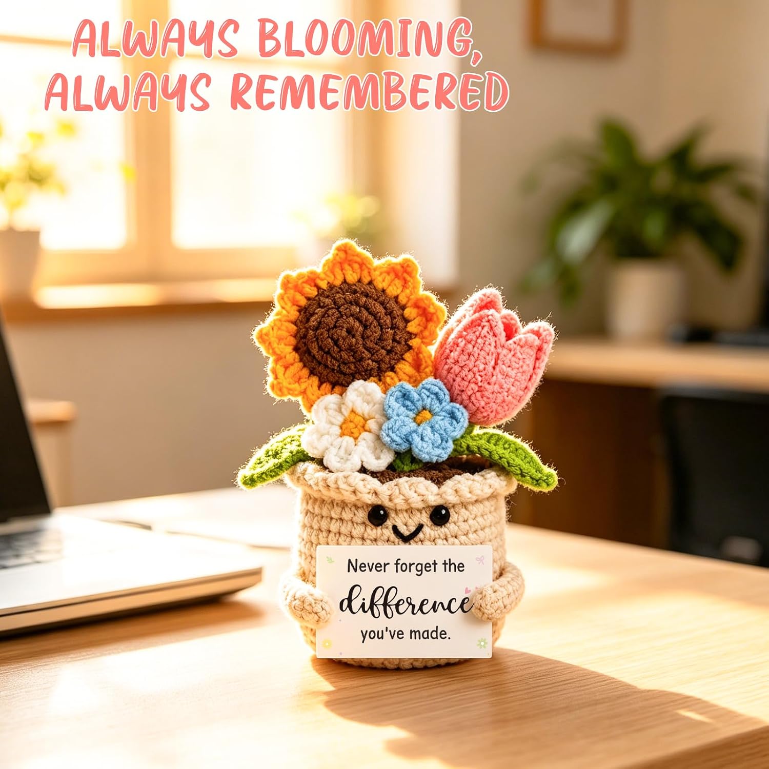 Crochet Flower Plant Gift, Difference You Make, Tulip Display Teacher Appreciation, Coworker, Employee, Thank You Gift, Handmade Desk Decor