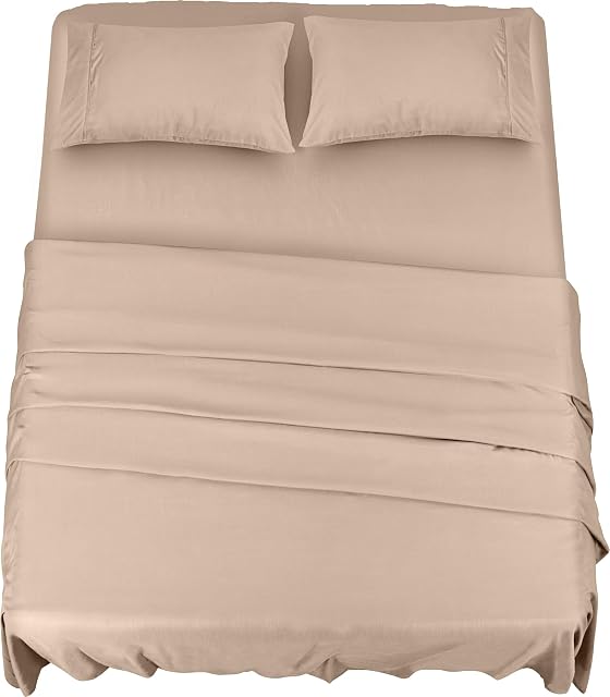 Utopia Bedding 4 Piece Bed Sheet Set  1 Fitted & Flat Sheet with 2 Pillowcases  Wrinkle, Shrinkage and Fade Resistant  Soft Brushed Microfiber Fabric (Double, Beige)