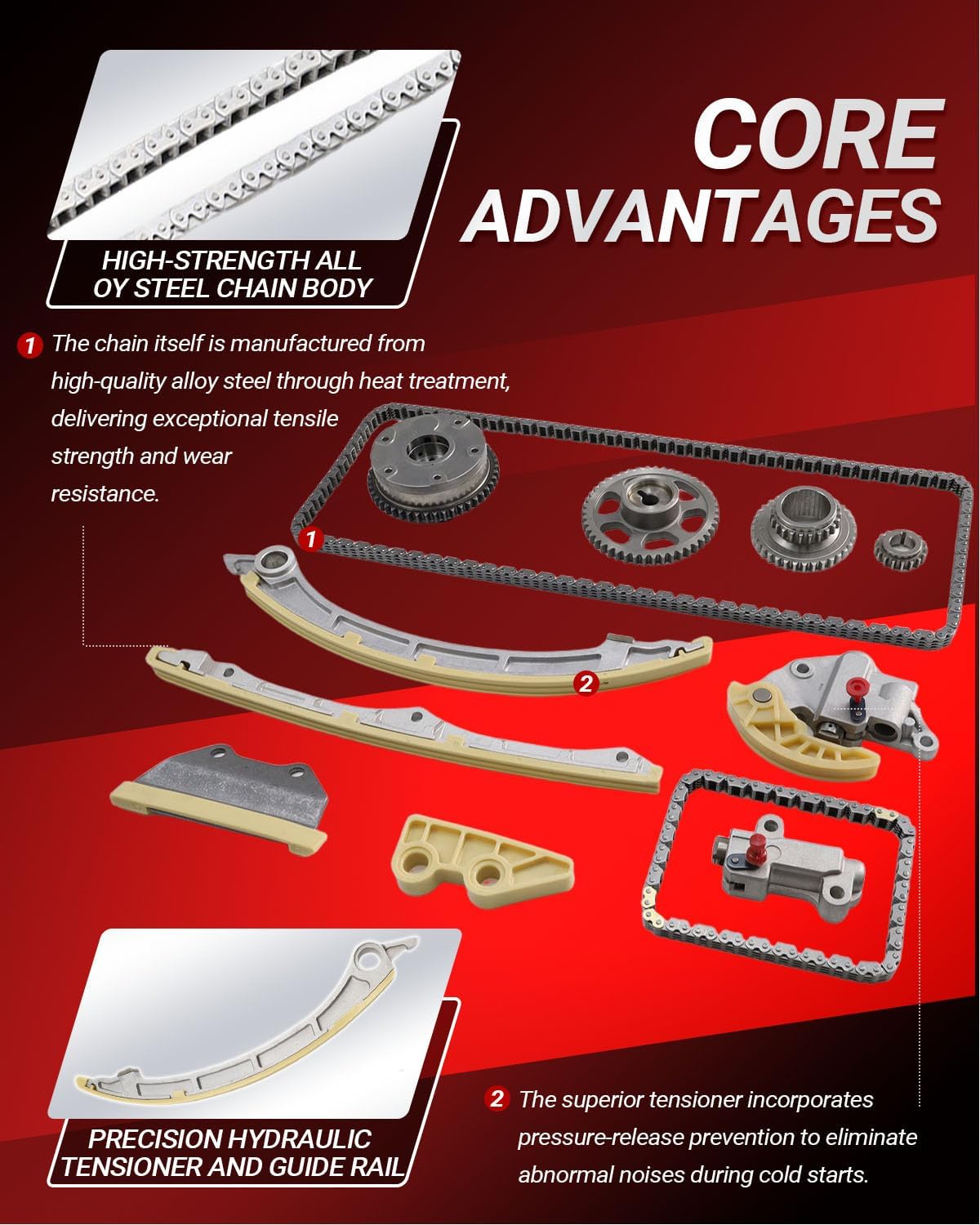 14510-R40-A01 Timing Chain Kit with Camshaft Adjuster (12pcs) fit for Acura ILX TSX, Honda Accord Civic Crosstour CR-V 2.4L 2354CC L4 Direct Timing Chain Replacement OE Number 14310-R44-A01