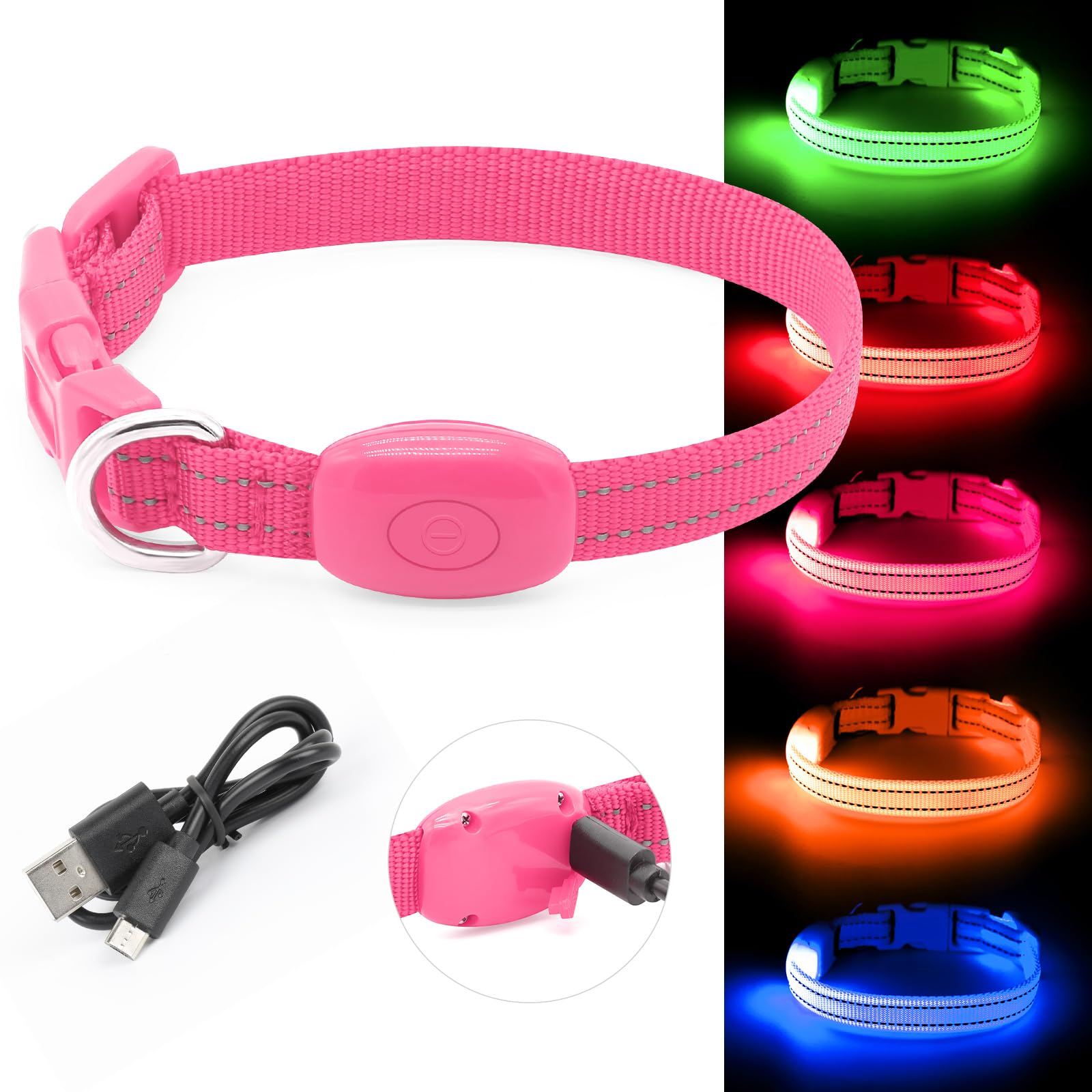 Bseen LED collare ricaricabile USB Glowing XS regolabile collare, Light Up riflettente sicurezza cane collare per cani di piccola taglia e gatti, XS, Mocassini eleganti da donna