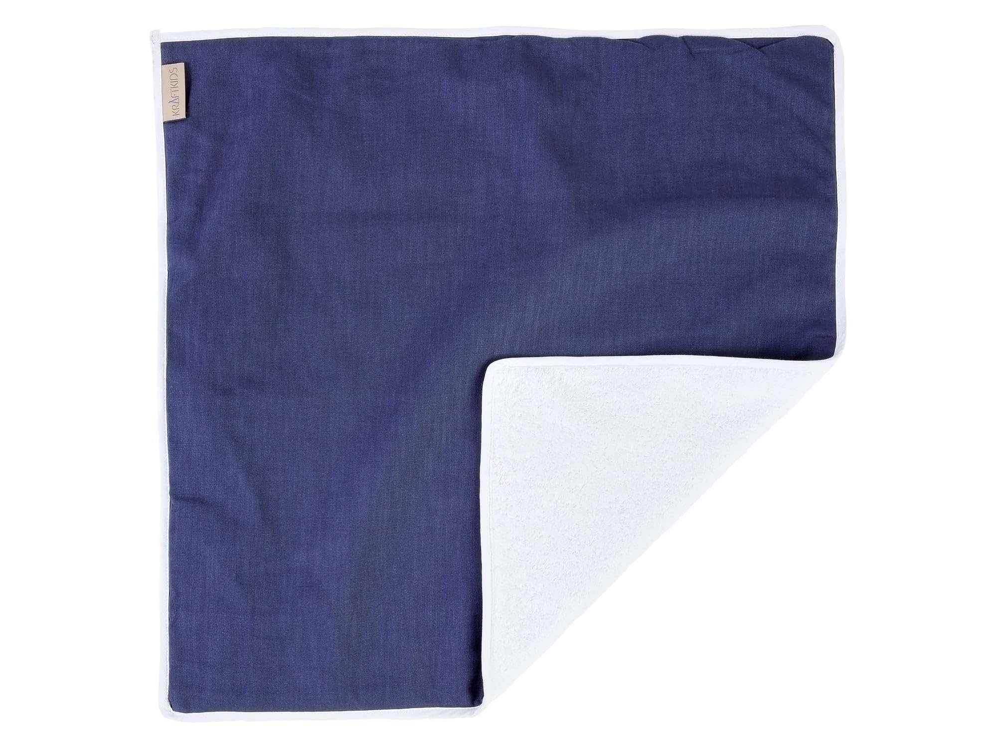 KraftKids Wickelunterlage wasserundurchlässig und weich, 3-lagig mit Frottee oben, Leinen Dunkelblau, 60 × 60 cm, waschbar, handgefertigt EU