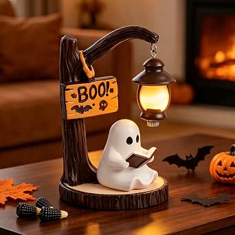 Halloween Ghost Reading Book Figurine Night Light