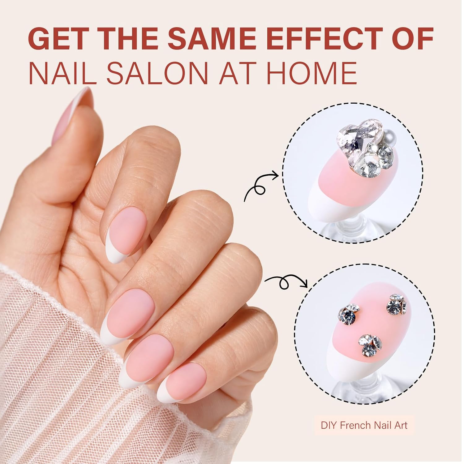 AILLSA French Tip Nails Press On Nails 5 Colors For Nail Art DIY Extension | French Tip Press On Nails Short Almon No Need to File 3 in 1 Acrylic False Nails Gifts For Women 15 Sizes 150 Pcs