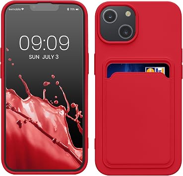 kwmobile Smartphone Case Compatible with Apple iPhone 14 Case - With Card Holder Soft TPU Silicone Red Color