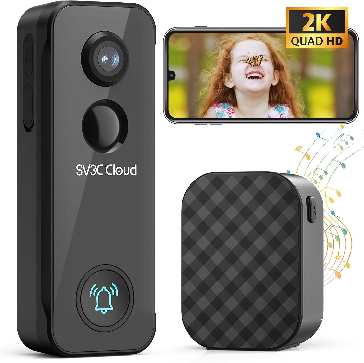 SV3C Video Doorbell Camera Wireless with Chime 2K Ultra HD No Subscription Front Door Bell