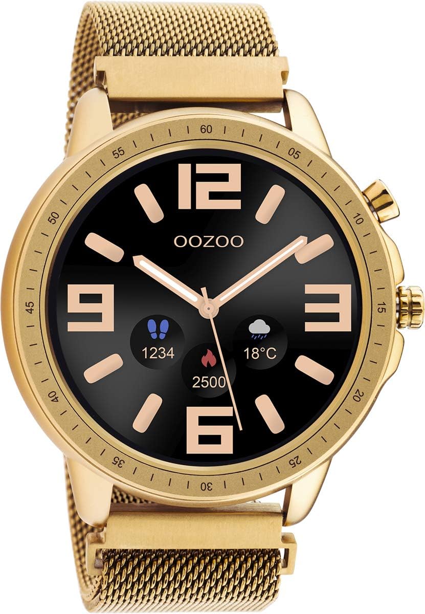 OozooOozoo Q00307 Unisex Smartwatch with Stainless Steel Milanese Strap Rose Gold/Rose Gold 45 mm