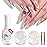 SAVILAND Chrome Nail Powder Kit: Metallic Mirror Effect White Pearl Chrome Powder Aurora Pearlescent Glazed Donut Nails with Non-Wipe Top Gel & Sponges for Nail Art Decoration Supply Home DIY