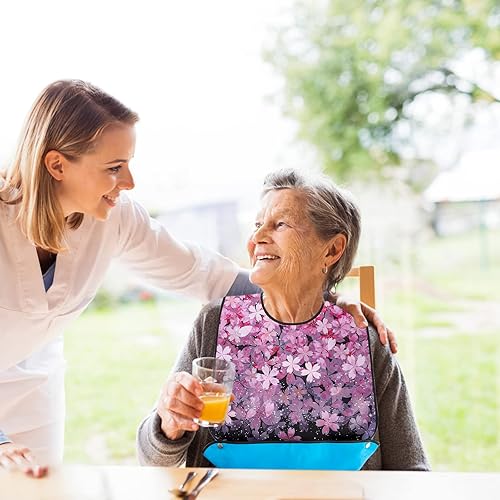 Miniatura 6 de Yesland Paquete de 3 baberos para adultos mayores, lavables e impermeables, protectores de ropa de 30 x 19.5 pulgadas, con atrapador de migas