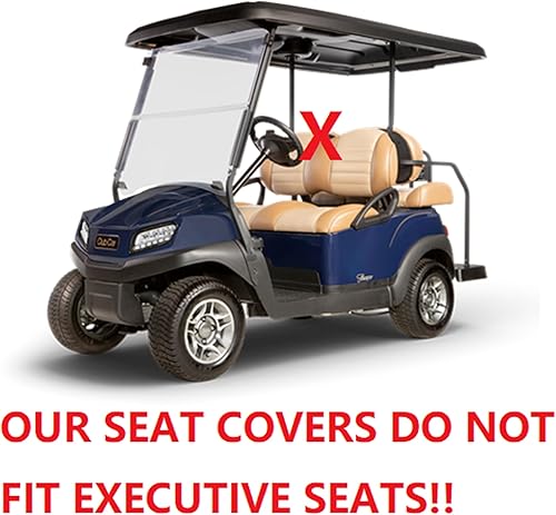 Vista 185 de Huskey - 2 fundas de asiento delantero para carrito de golf EZGO Medalist/TXT 94-13, costuras de diamante negro y azul de dos tonos con ribete azul