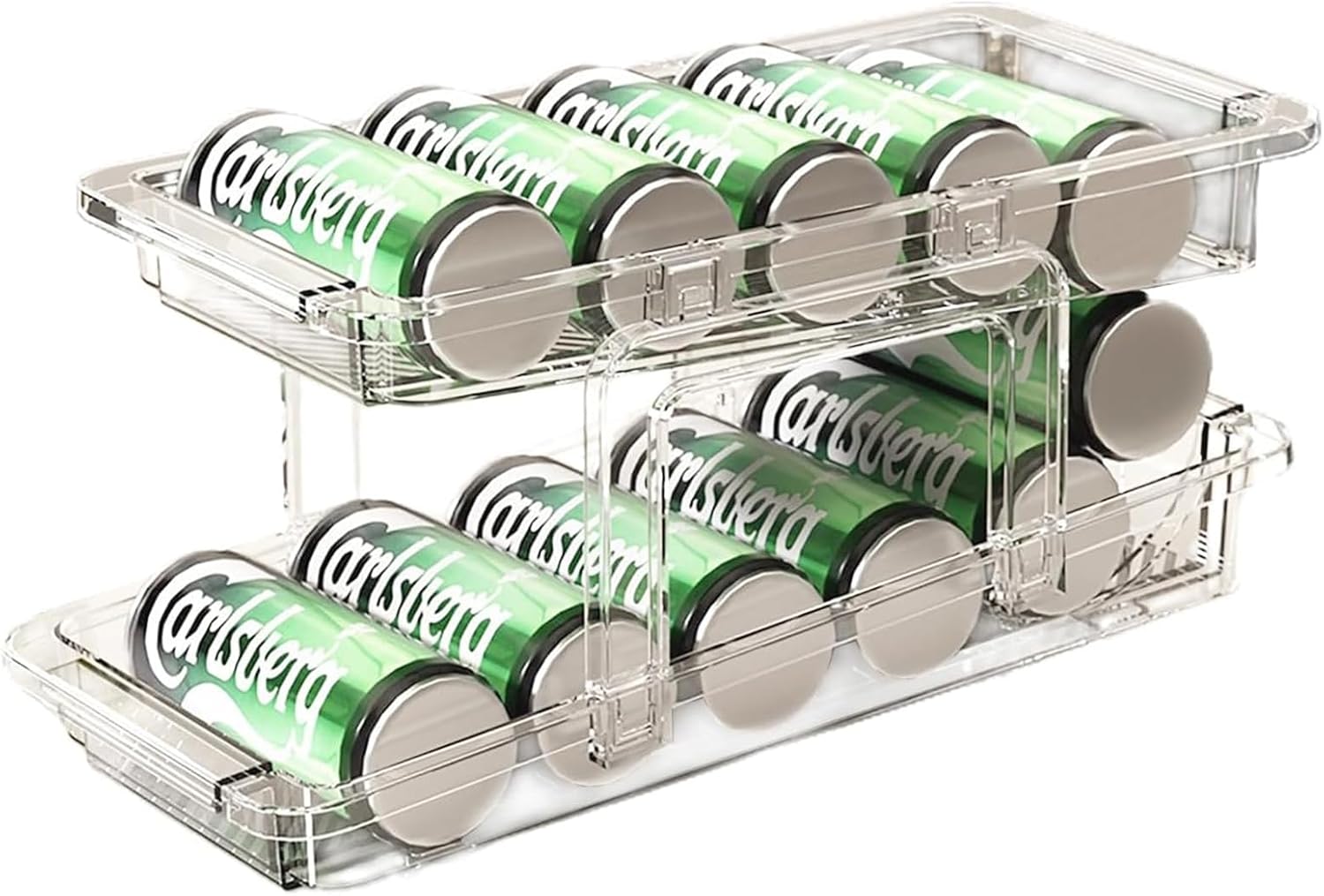 Adjustable Refrigerator Can Organizer - Expandable Soda & Beer Dispenser for Fridge, Clear Pantry Storage Bin with Width Control