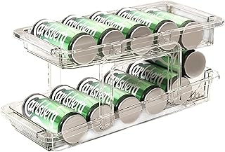 Adjustable Refrigerator Can Organizer - Expandable Soda & Beer Dispenser for Fridge, Clear Pantry Storage Bin with Width Control
