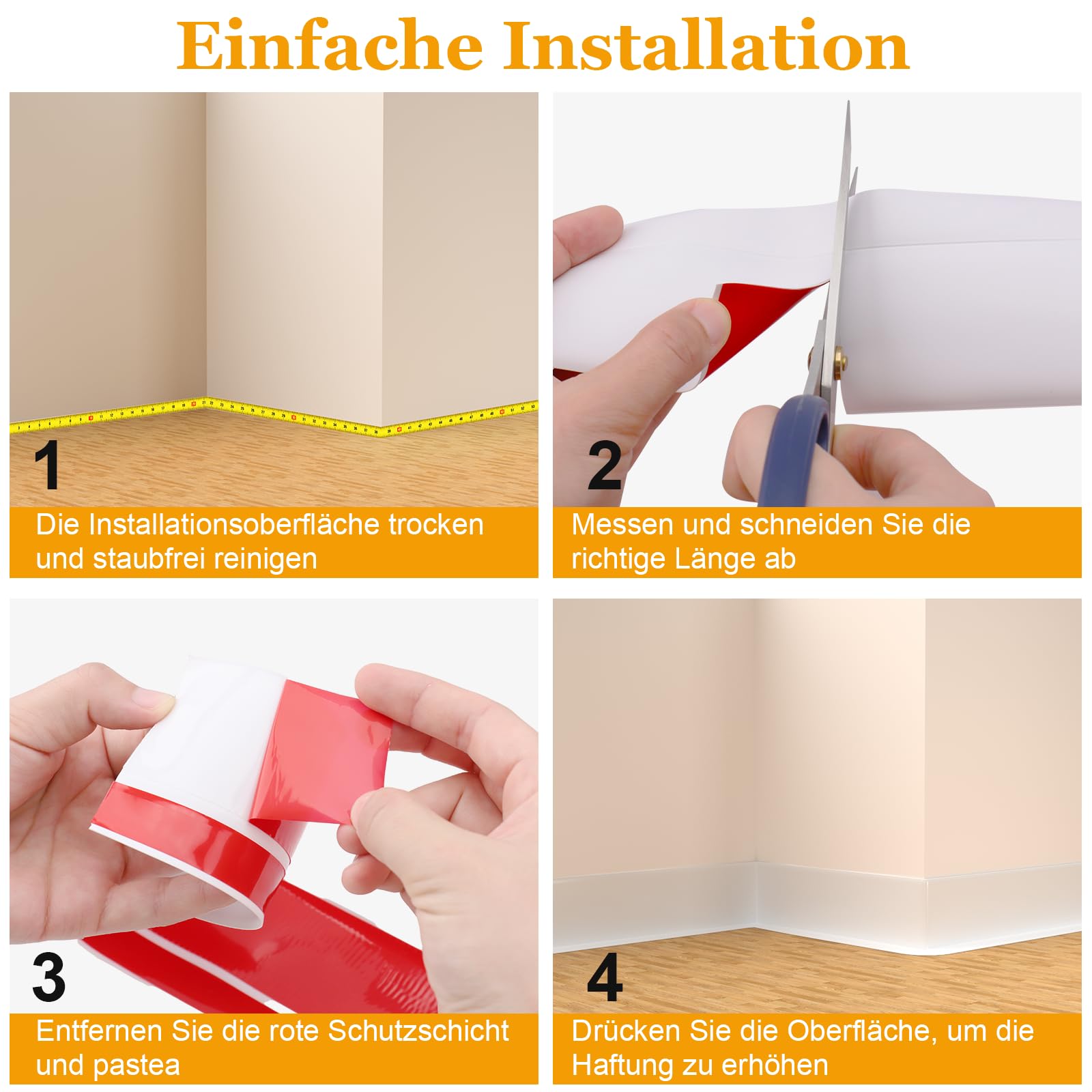 Flexibel Sockelleiste Selbstklebend 15m , Perfekte Haftung Auf Wände, Ohne Bohren, DIY-Renovierung Für Altbau Und Moderne Räume, Weiß