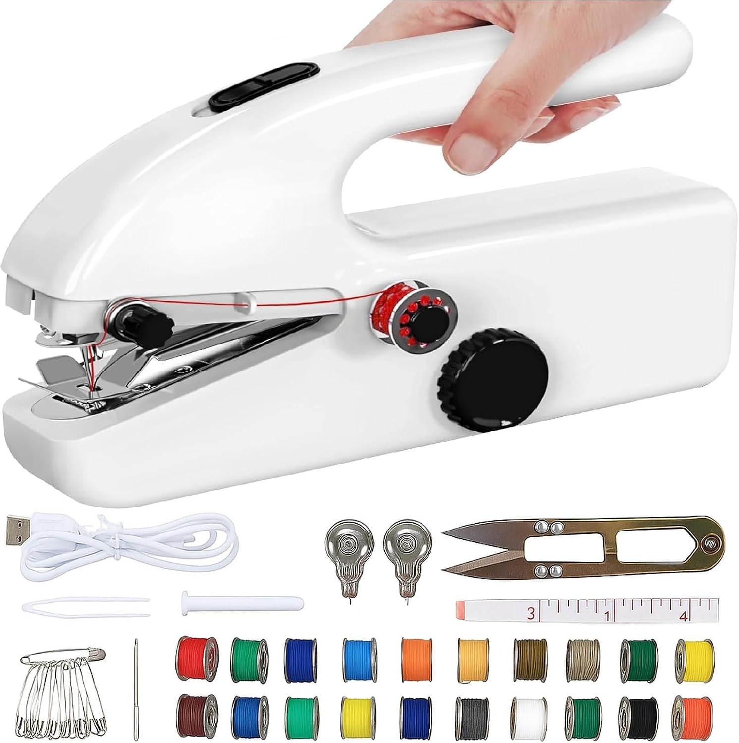 Handheld Sewing Machine Hand Held Portable Mini Small Sew Machines with 2 Speeds Sewing Kits, Easy to Use and Fast Stitch Suitable for DIY Fabrics Clothes Home Travel