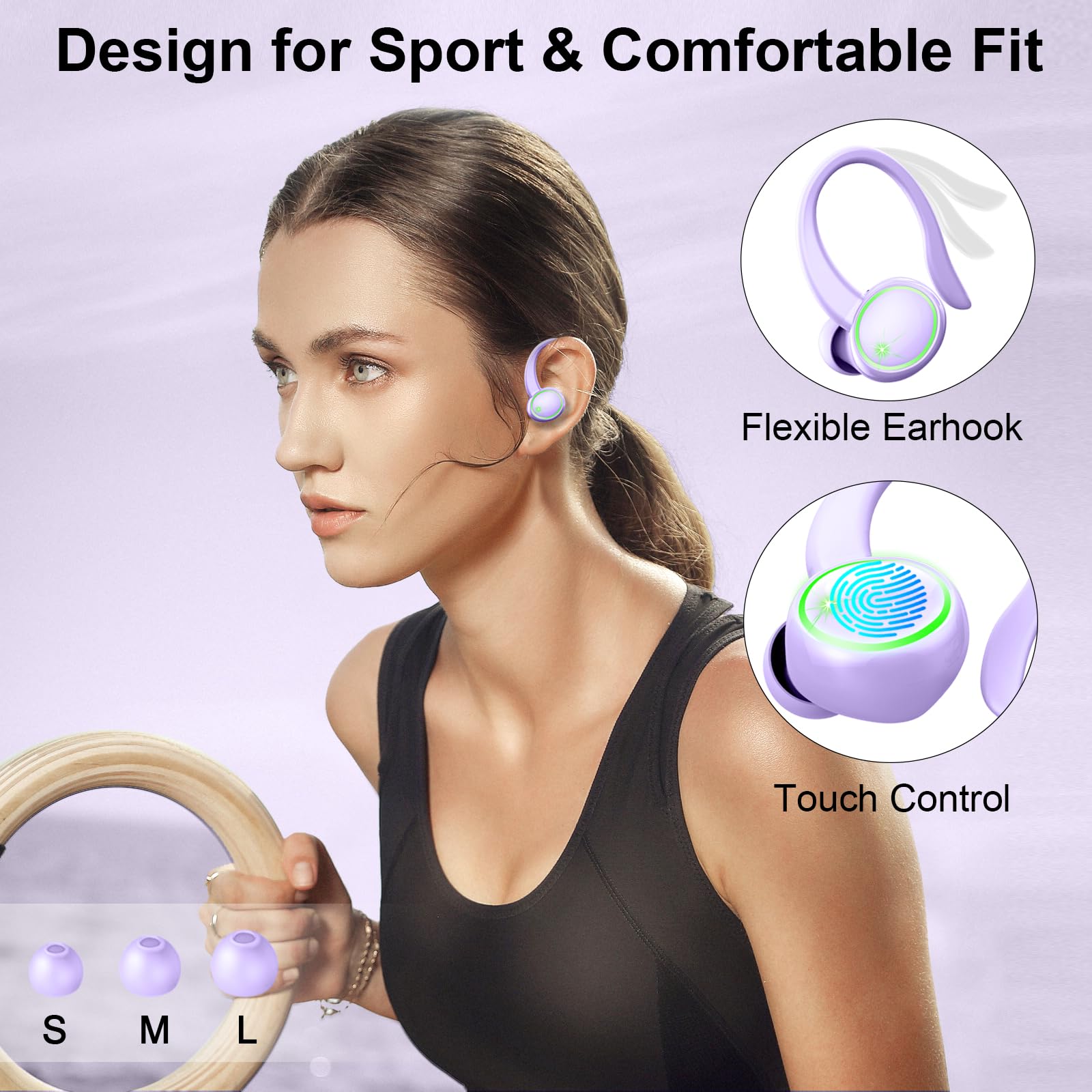 Matast Auricolari wireless, Bluetooth 5.4, 50 ore di riproduzione, cuffie stereo con cancellazione del rumore con 4 microfoni ENC, auricolari sportivi, auricolari impermeabili IPX7, per sport e corsa