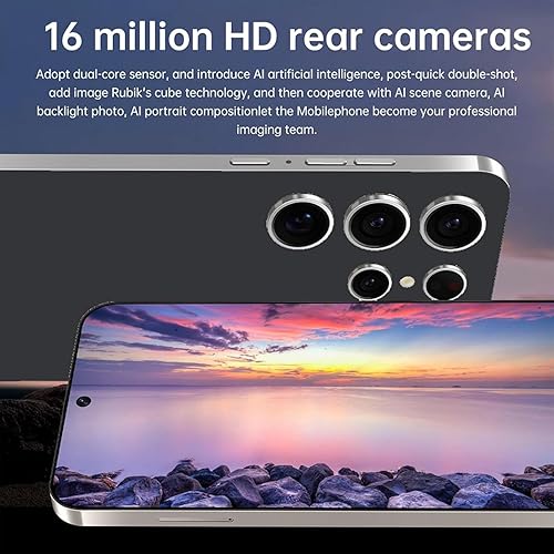 Vista 2 de i24 5G Smartphone Android desbloqueado - Pantalla HD+ de 6.3", cámara de 48MP, batería de 6800mAh, SIM dual, desbloqueo facial, GPS, 4GB/64GB y biack