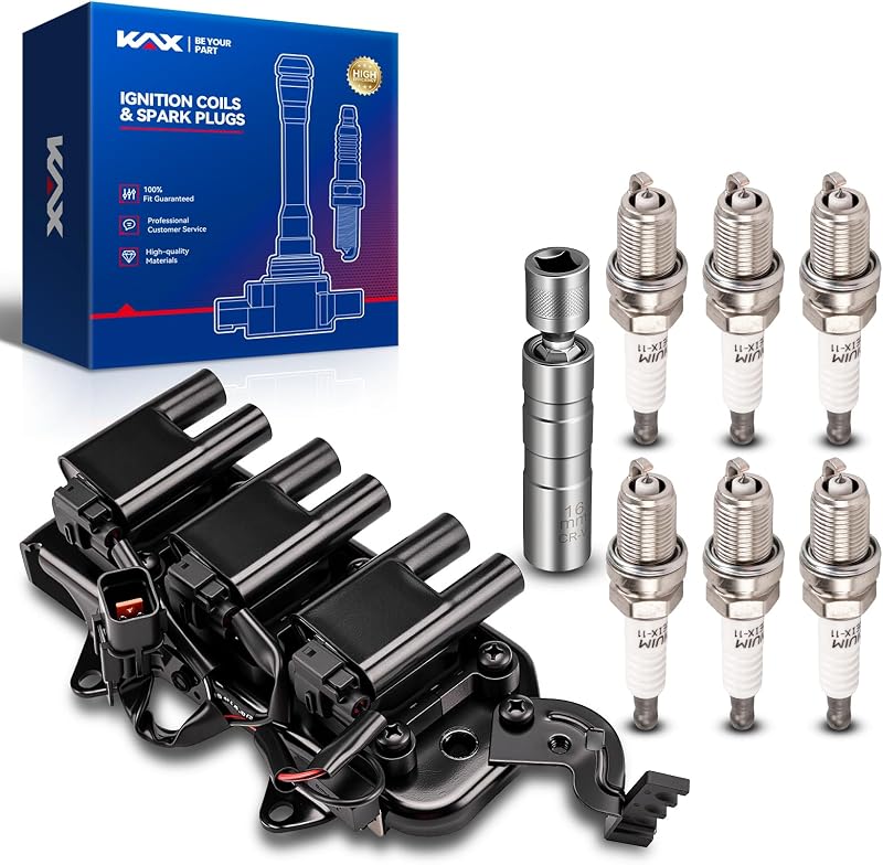 Bobina de ignição KAX com 6 velas de ignição para Kia Sportage e Hyundai Tucson 2.7L – Kit com 7 peças