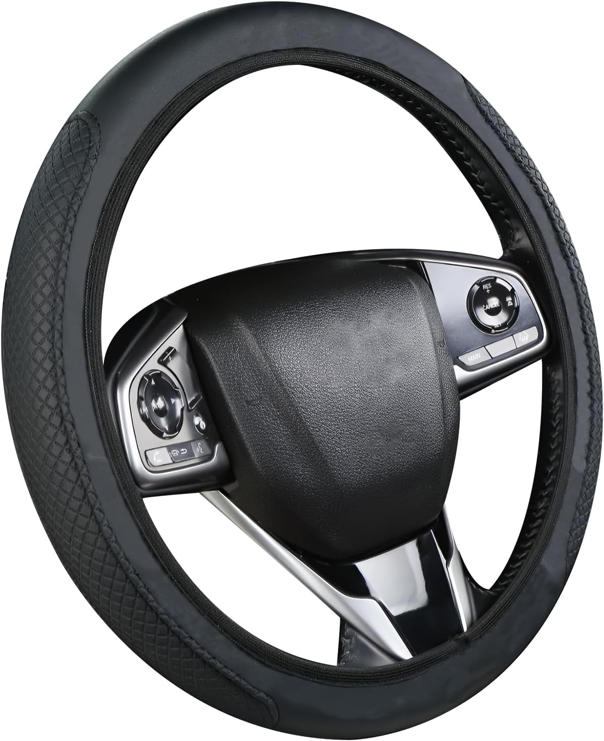 Black Leather Steering Wheel Covers - Soft Microfiber, Anti-Slip, Breathable, Universal Size 37-38cm (14.5-15in), Comfortable & Durable, Stylish Car Interior Accessory