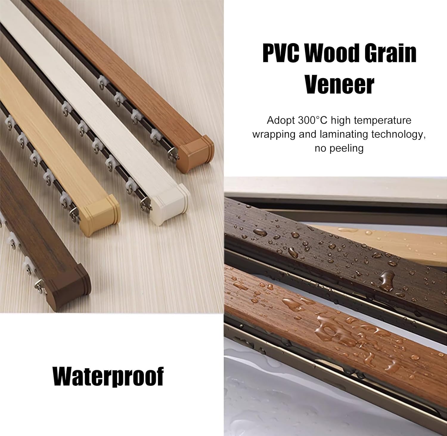 Curtain Track,Wrap Around Wall Mount, Wood Grain Aluminum Alloy Double, Home Apartment Decorative Pelmet for Windows