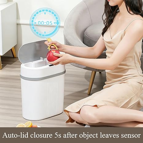 Smart Touchless Bathroom Trash Can, 12L Automatic Motion Sensor Rubbish Can with Lid, Electric Waterproof, Automatic Bathroom Garbage Bin for Kitchen, Office, Toilet, Bedroom