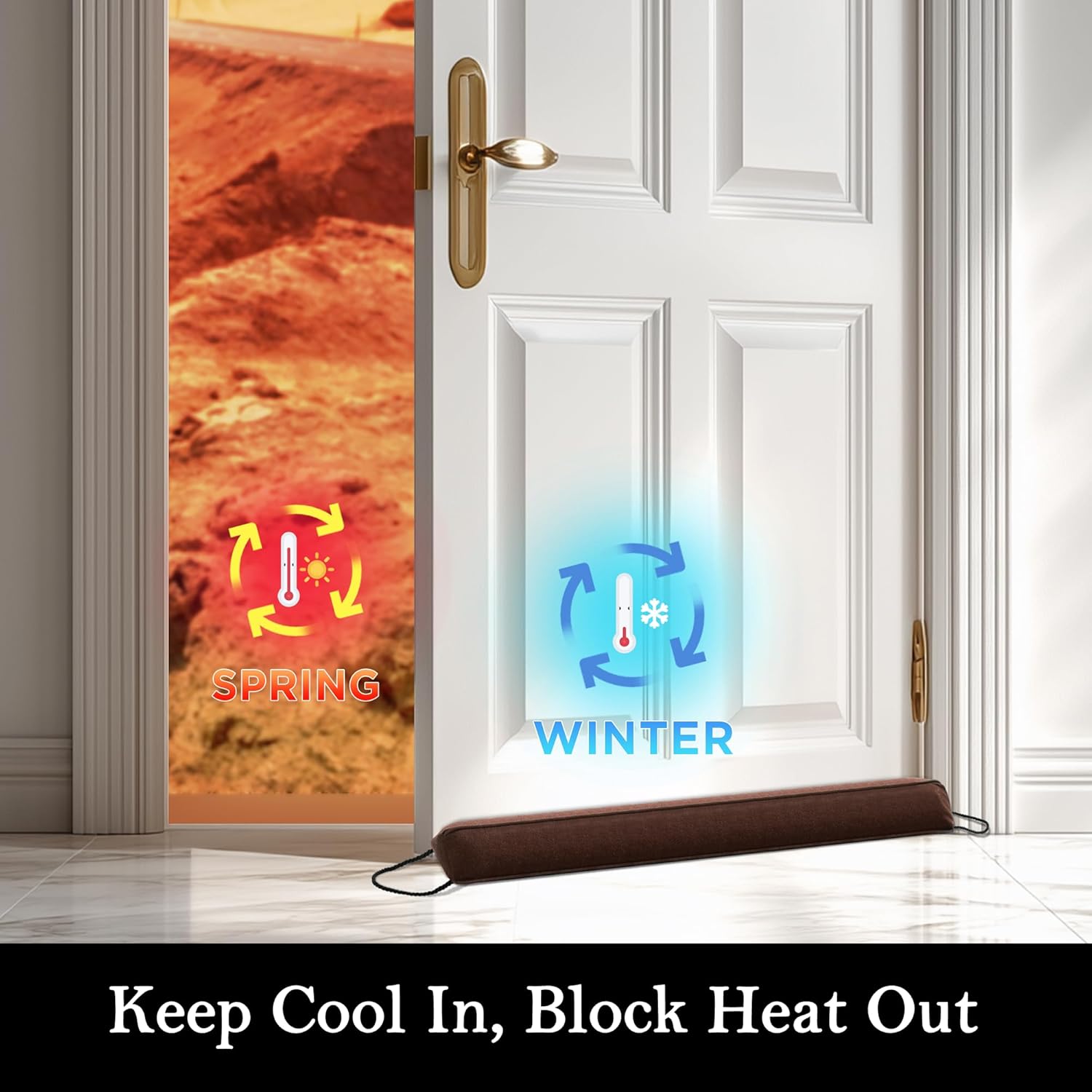 Sunolga 2 Packs 38 Inches 2.2LB Weighted Door Draft Stopper Filled with Glass Beads & Cotton, Removable Machine Washable Sound Proof Under Door Draft Blocker with Anti-Abrasion Bottom for Door, Brown