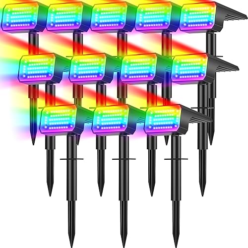 Miniatura 9 de Luces solares de 3 colores para exteriores, impermeables, IP65, para patio, 52 LED, 600 lúmenes, focos solares de paisaje, luces de pared de Blanco