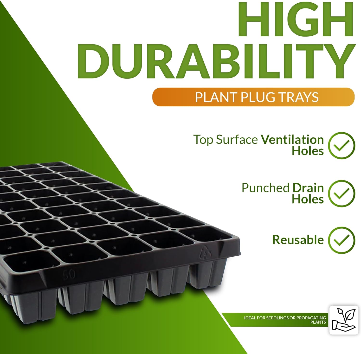 IGC Greenhouse Megastore Plant Plug Trays - 50 Cells, 100 Pack - Plastic Seed Starting Cell Plug Flats for Plants & Microgreens Germination - Planting Trays for Seedlings Reusable Heavy Duty