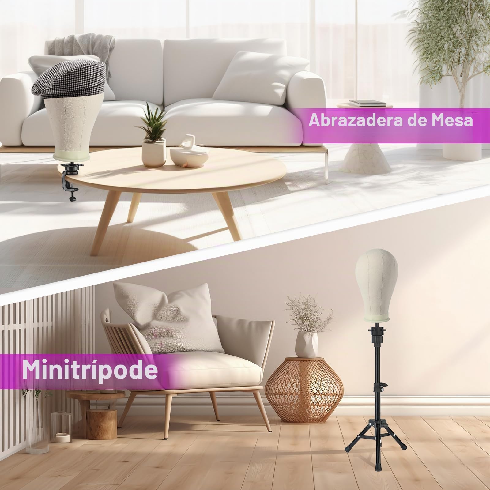 Neverland 56 cm Cabeza Maniquí de Lona para Pelucas con Trípode, Blanco | Cabeza de Lona para para hacer y peinar pelucas, Trípode ajustable incluido, Incluye alfileres y cepillo de pelo