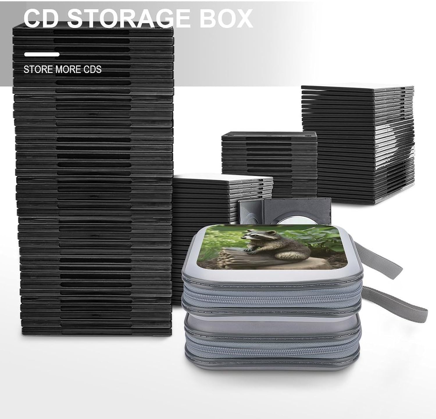 Raccoon Statue CD Case Binder for Travel Car DVD Storage Case DVD Storage Bag with Handles Cover CD Storage Binder for Blu-ray Movie Music Audio Disks 40 Disc Units