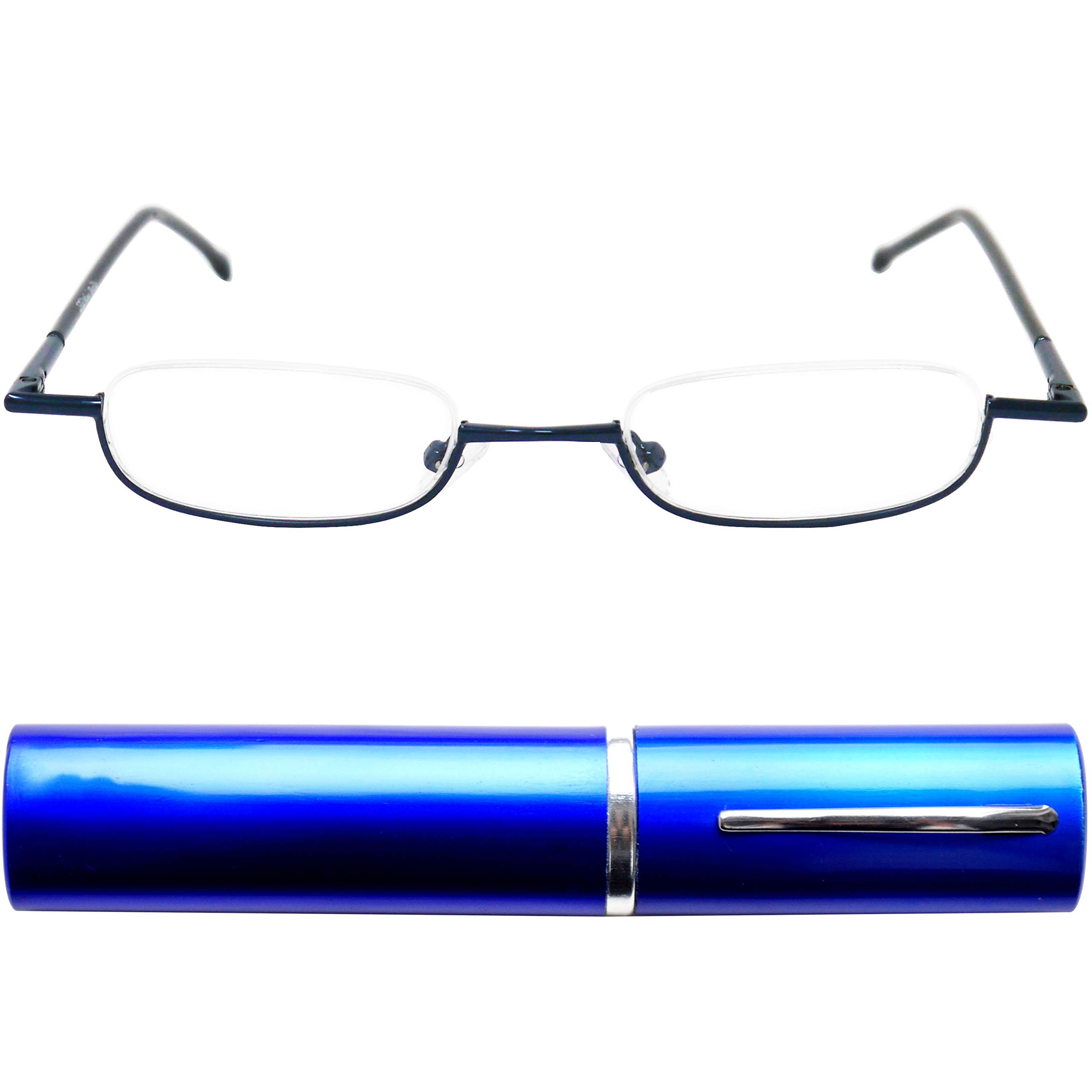 Mini Brille Mini Gafas de Lectura de Media Montura de Metal Ligeras, Montura de Acero Inoxidable, Estuche de Aluminio incluye, Ayuda Para Leer Para Mujeres y Hombres