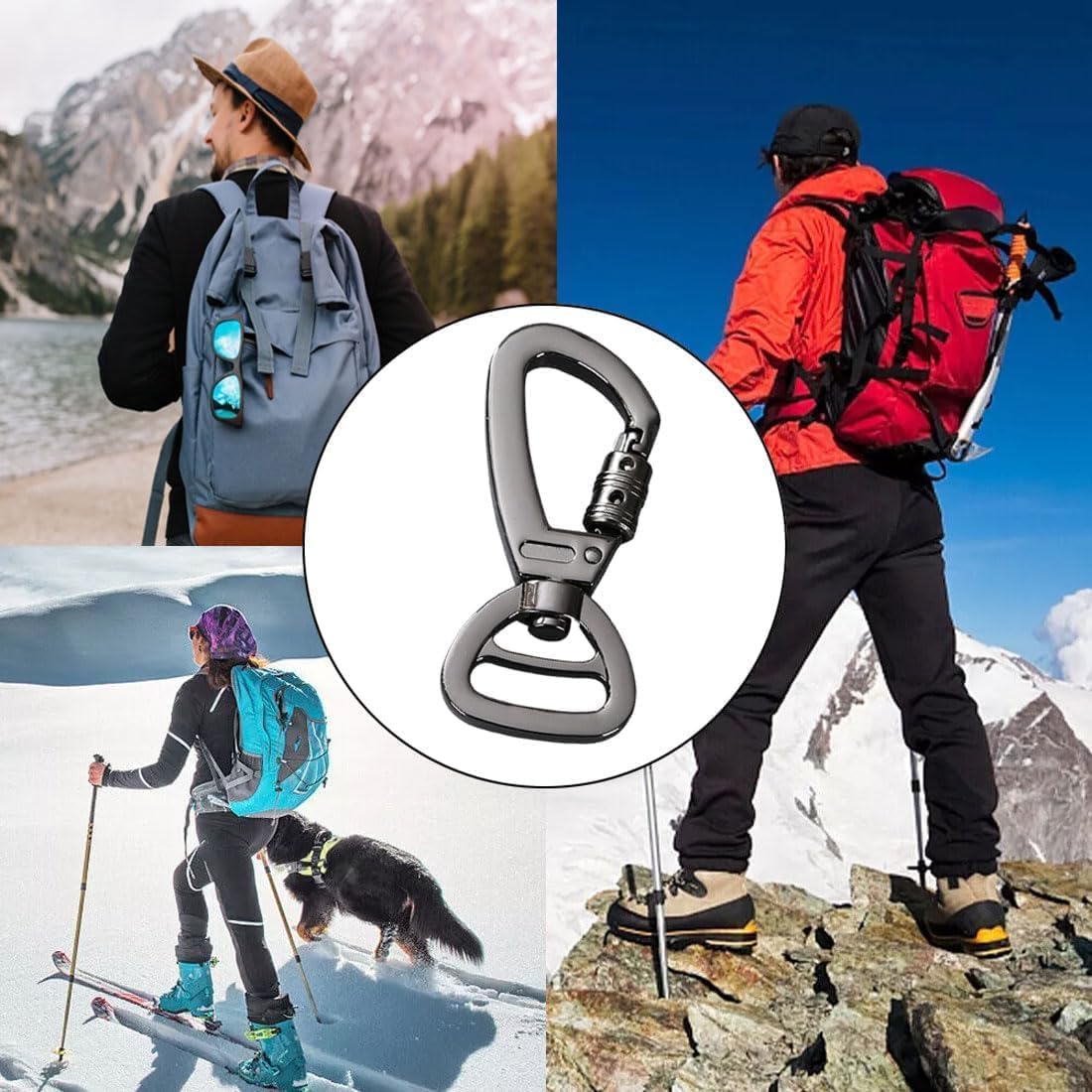 2 PCS Moschettone per Guinzaglio per Cani, Ganci Portachiavi, Moschettoni Forma D in Acciaio Inox, Utilizzati per Alpinismo, Moschettone in Acciaio 60 mm da Utilizzare con Guinzaglio Paracord