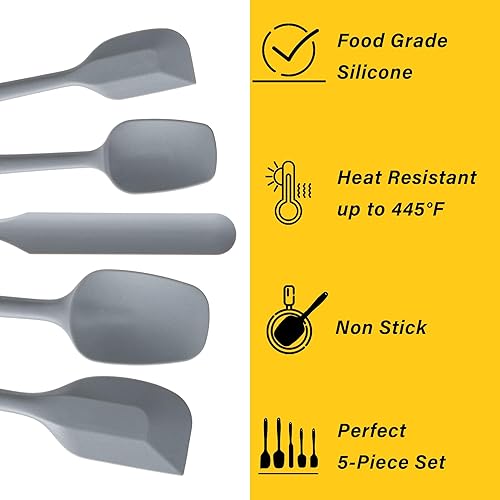 Miniatura 10 de Juego de espátulas de silicona, 5 espátulas de goma de grado alimenticio para hornear, cocinar y mezclar, resistentes al calor, antiadherentes,