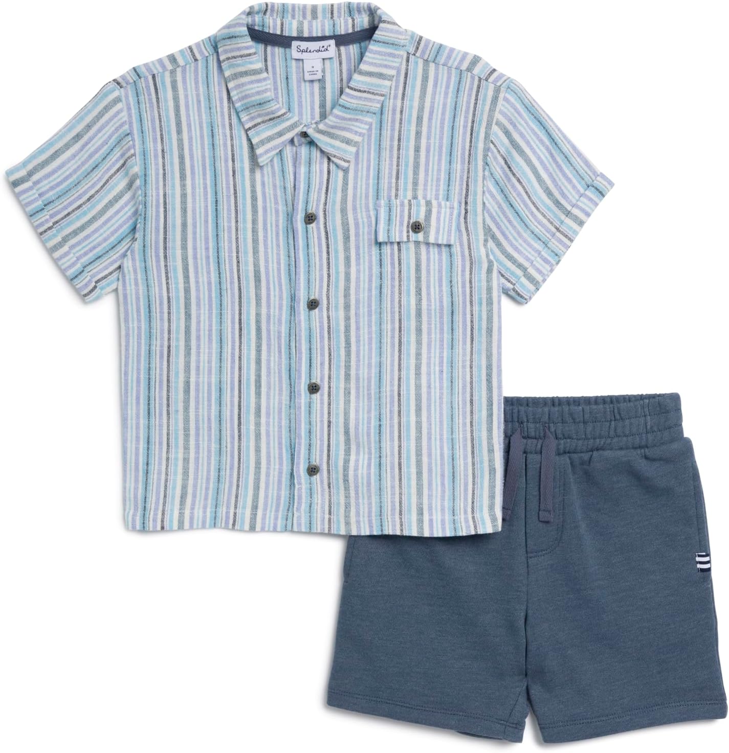 Splendid Boys' Hang Ten Short-sleeve Button Down Shirt and Drawstring Shorts Set