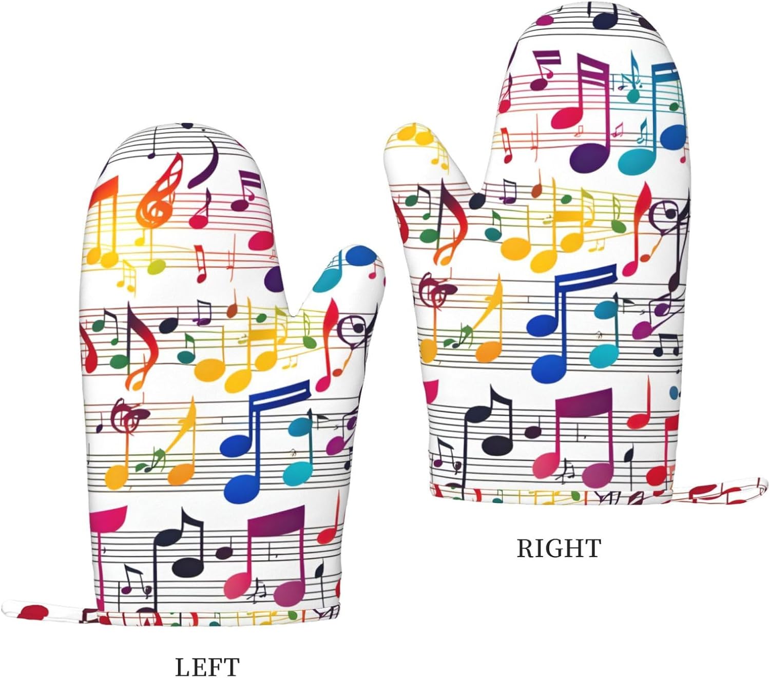 Colorful Music Notes Print Heat-Resistant Kitchen Gloves Set 4-Piece Baking Grilling Cooking Washable image 2