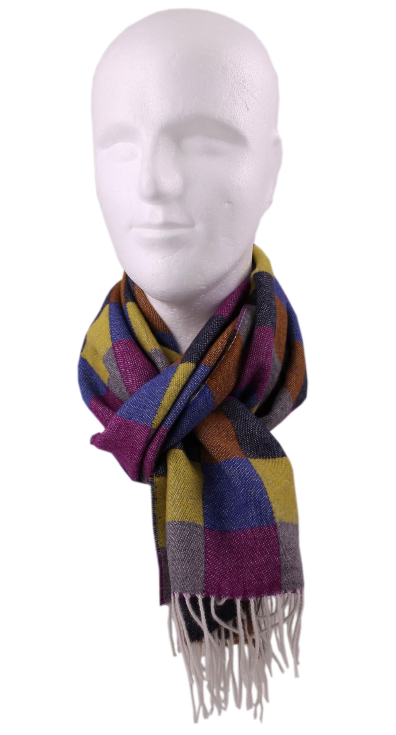 Sciarpa di lana da uomo, sciarpa invernale a quadri, multicolore in 100% lana, Made in Germany, multicolore, 180 x 37 cm